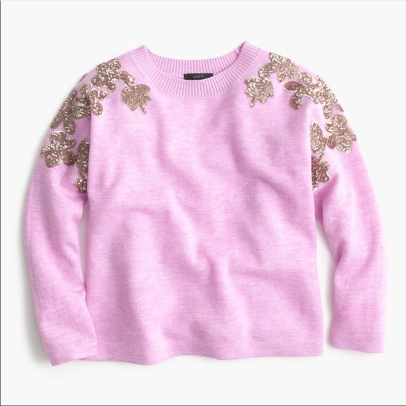J. Crew Sweaters - J Crew Floral Sequin Sleeve Merino Wool Sweater L